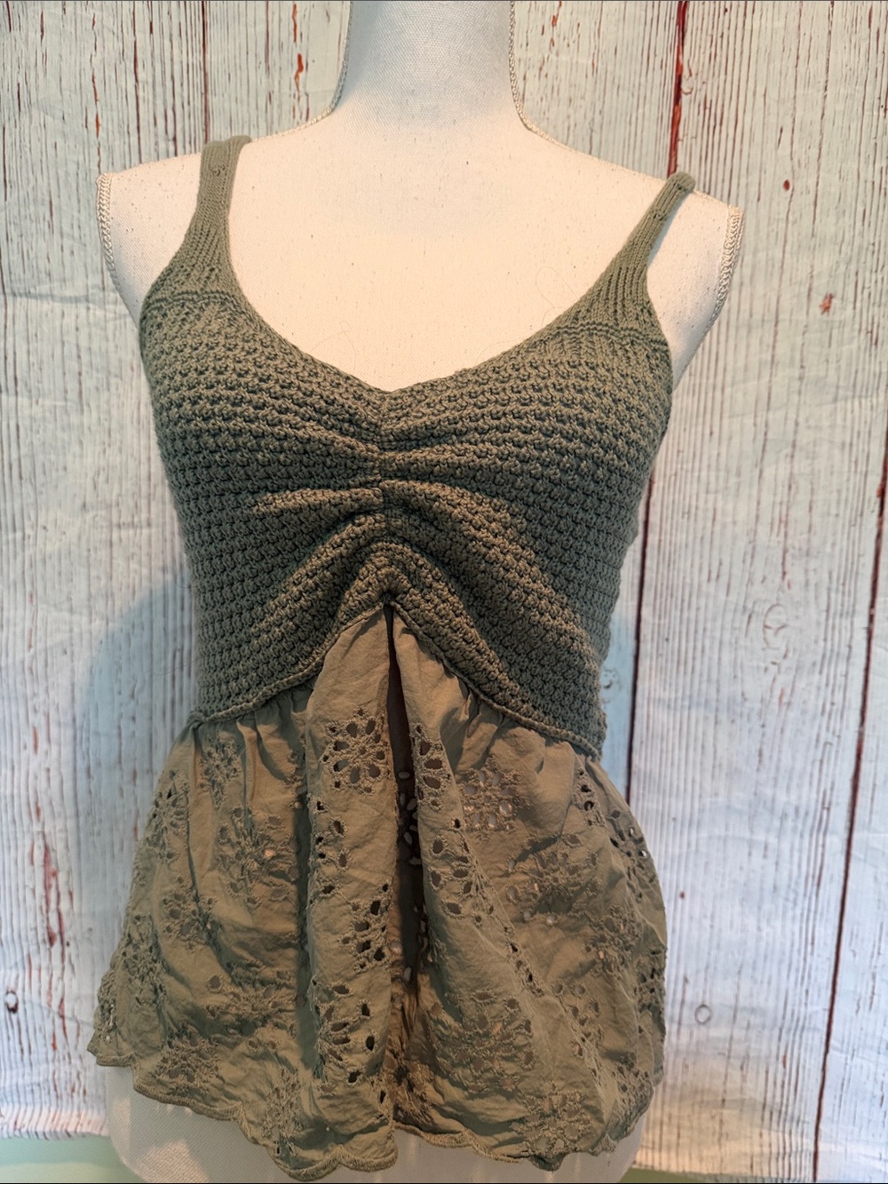 Francesca's Collections Olive Green Crocheted Peplum Tank